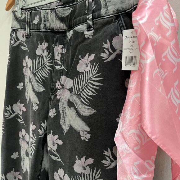 Juicy Couture‎ Floral California Skinny Jean Women's Black Stretch Scarf Size 29 - Picture 2 of 5